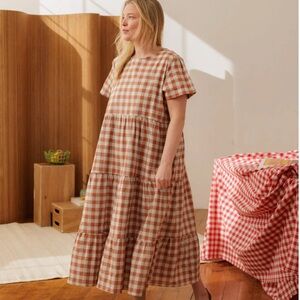 TRADLANDS CHALET TIERED DRESS MISTY BLUE GINGHAM